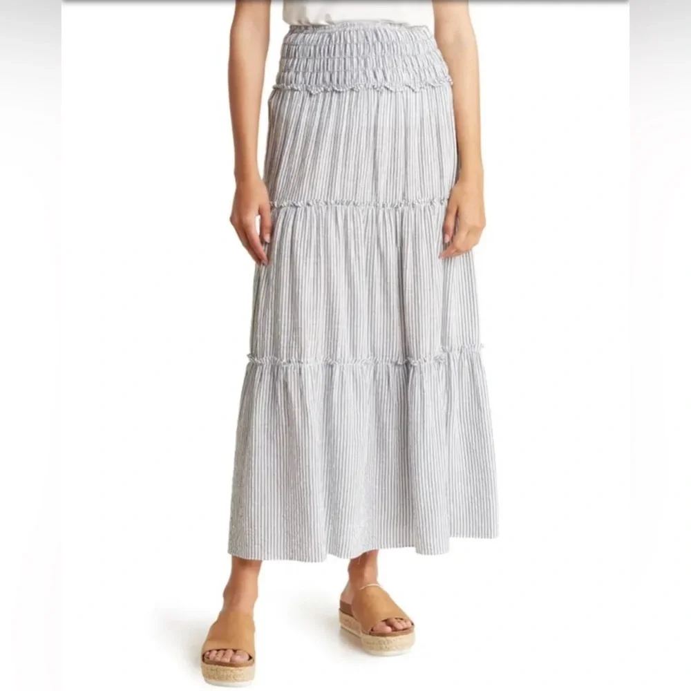 Max Studio Striped Cotton Blend Maxi Skirt Small Cottage core